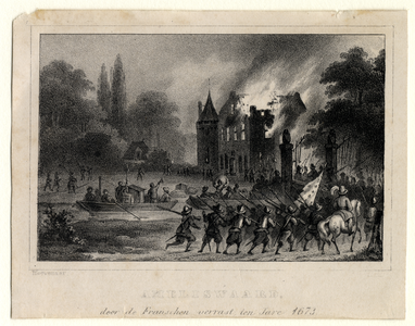 201065 Gezicht op het middeleeuwse kasteel Oud Amelisweerd tussen Utrecht en Bunnik, door Franse troepen in brand ...